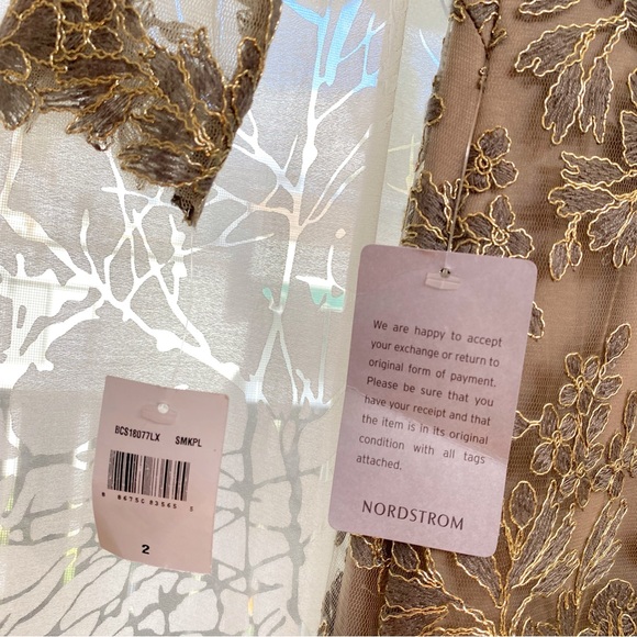 TADASHI SHOJI TOMETI tan gold green EMBROIDERED TULLE GOWN v-neck maxi dress - Picture 11 of 14